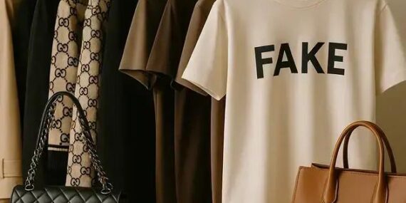 Como as roupas de grife e as falsa estão misturas em uma loja