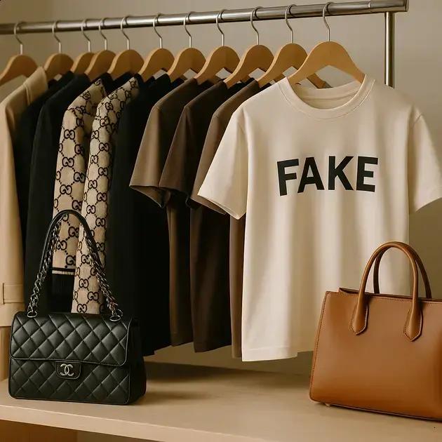 Como as roupas de grife e as falsa estão misturas em uma loja